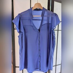 Express L periwinkle band collar illusion flutter sleeve blouse